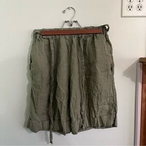 LO Len Ok Womens Paperbag 100% Linen Green Shorts L